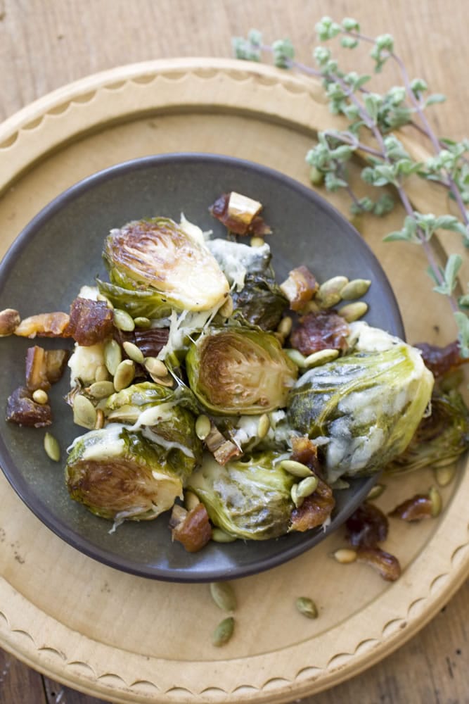 Gruyere Roasted Brussels Sprouts With Pepitas and Dates