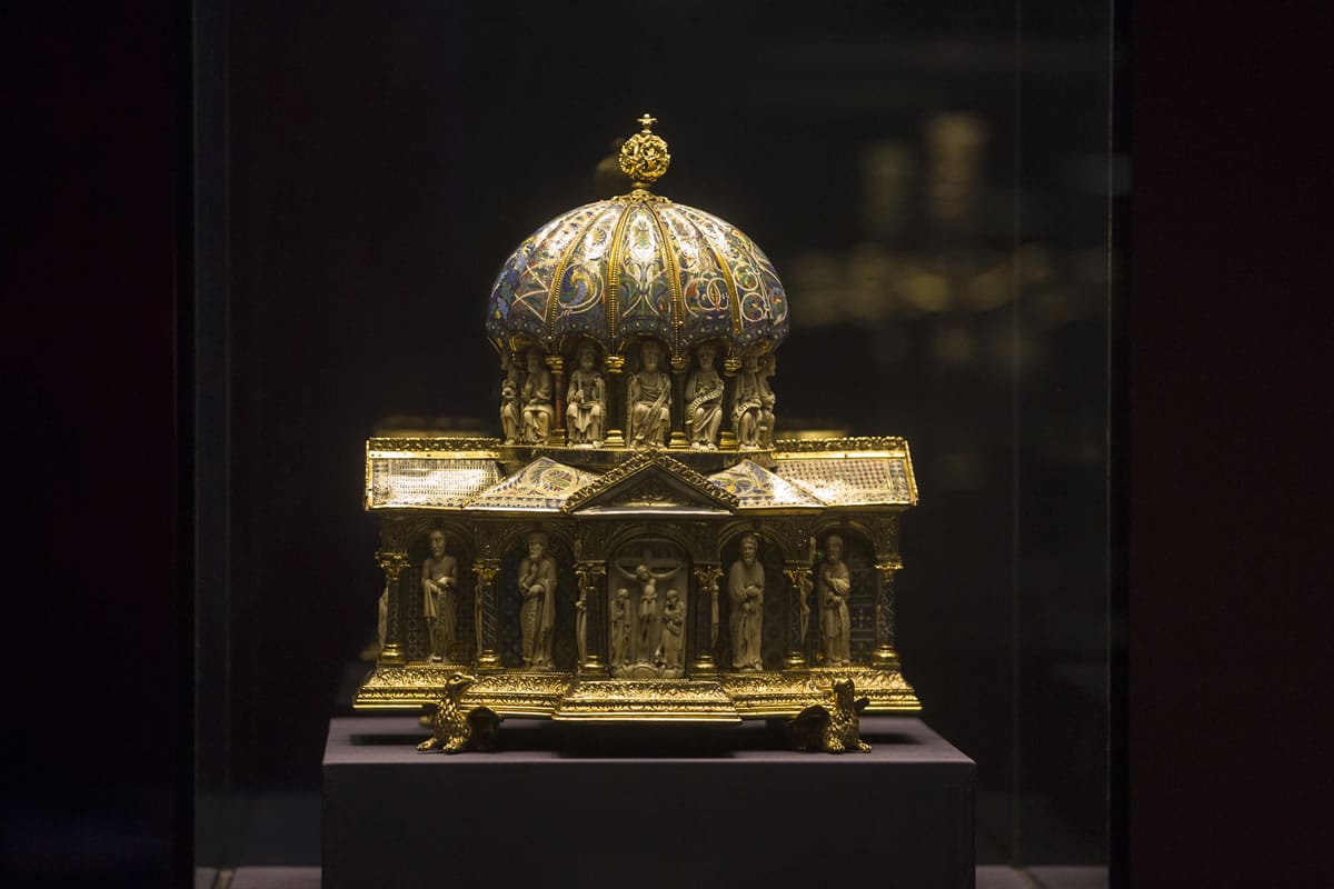 The medieval Dome Reliquary (13th century) of the Welfenschatz, is displayed at the Bode Museum in Berlin.