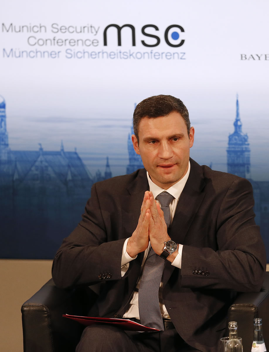 One of Ukraine's opposition leaders,  Vitali Klitschko,  listens Saturday during the 50th Security Conference in Munich, Germany.