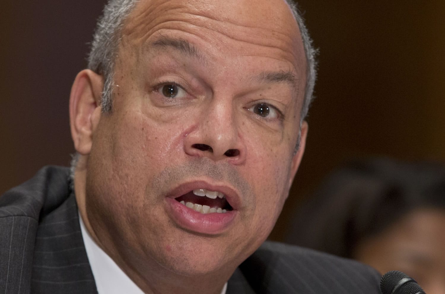 Jeh Johnson, President Barack Obama's choice to become Homeland Security Secretary, testifies on Capitol Hill in Washington on Wednesday before the Senate Homeland Security and Governmental Affairs Committee hearing on his nomination.