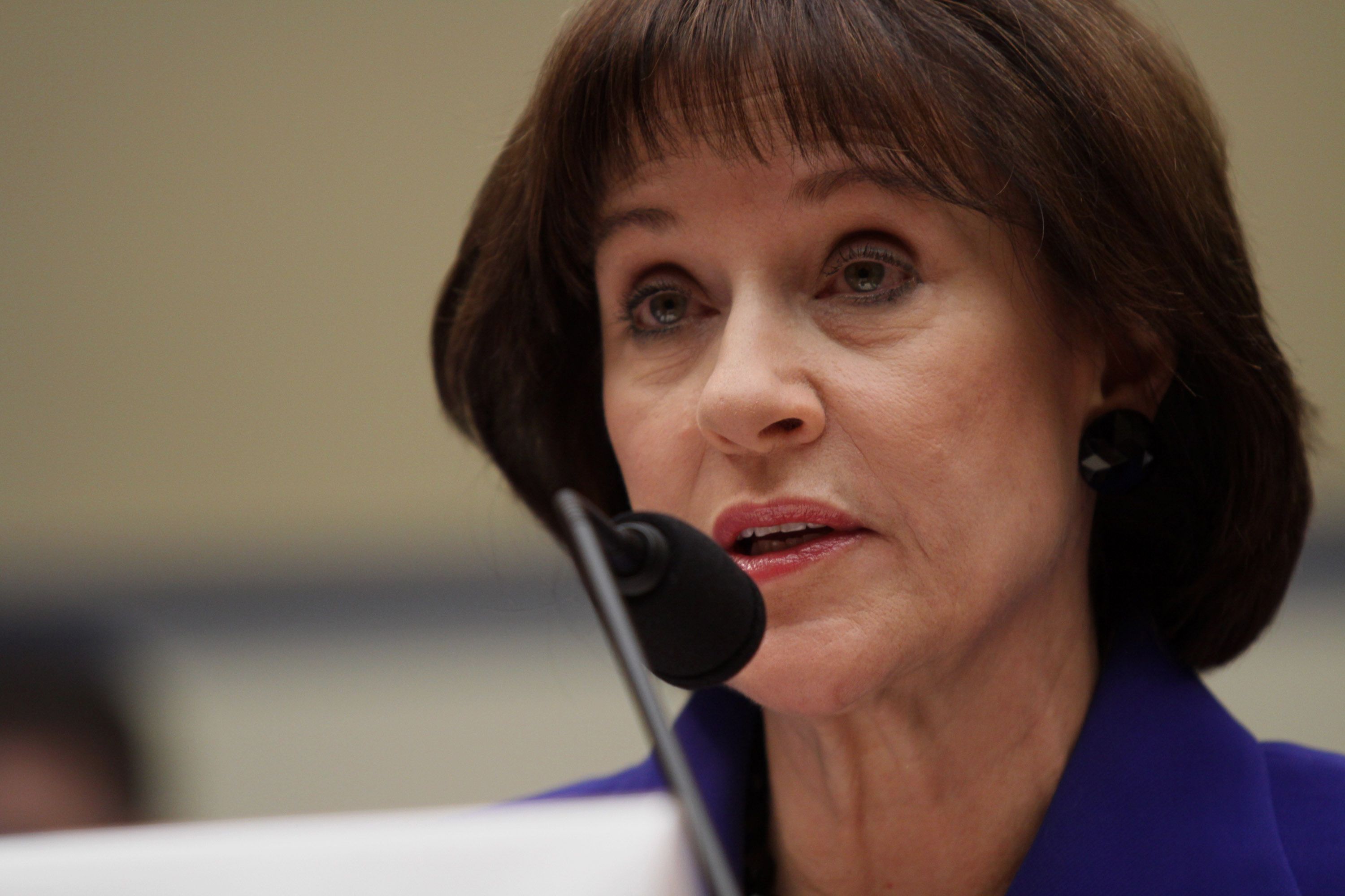 Former Internal Revenue Service official Lois Lerner speaks Wednesday on Capitol Hill during the House Oversight and Government Reform Committee hearing on the agency's targeting of Tea Party groups, where she invoked her constitutional right not to incriminate herself.