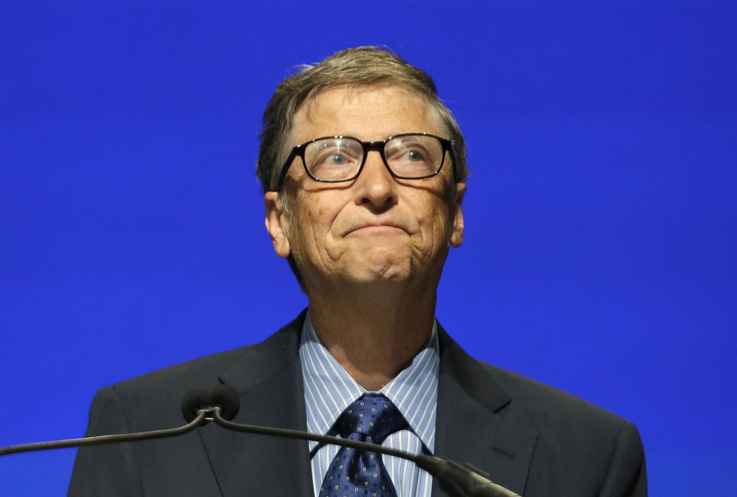 Microsoft chairman Bill Gates chokes up as he end his remarks at the company's annual shareholders meeting Tuesday.