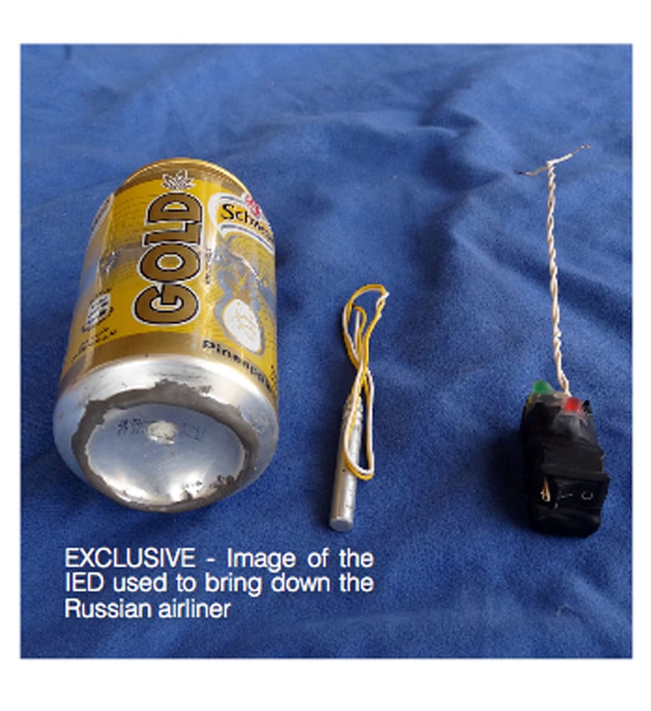 This undated image made available in the Islamic State's English-language magazine Dabiq, Wednesday, Nov. 18, 2015, claims to show the bomb that was used to blow up a Metrojet passenger plane bound for St. Petersburg, Russia, that crashed in Hassana, north Sinai, Egypt, killing all 224 people on board.