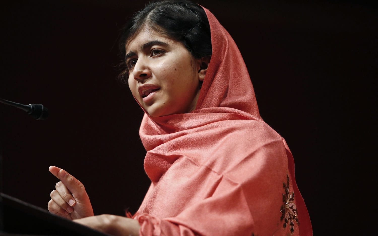 Malala Yousafzai addresses students and faculty after receiving the 2013 Peter J.