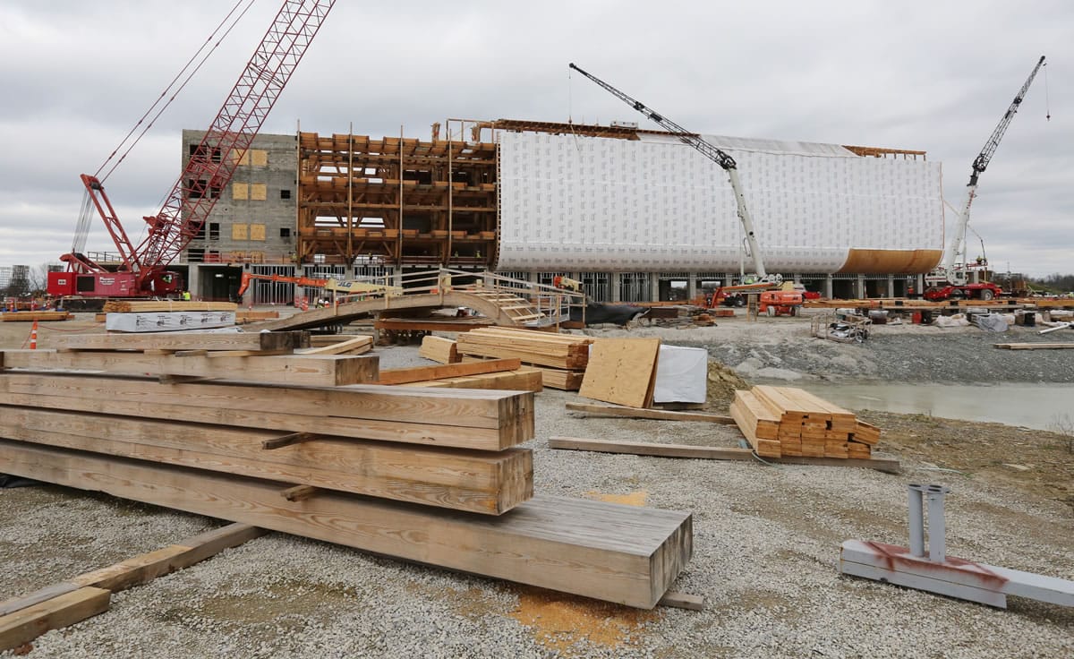 Construction continues Thursday on Ark Encounter Park in Williamstown, Ky.