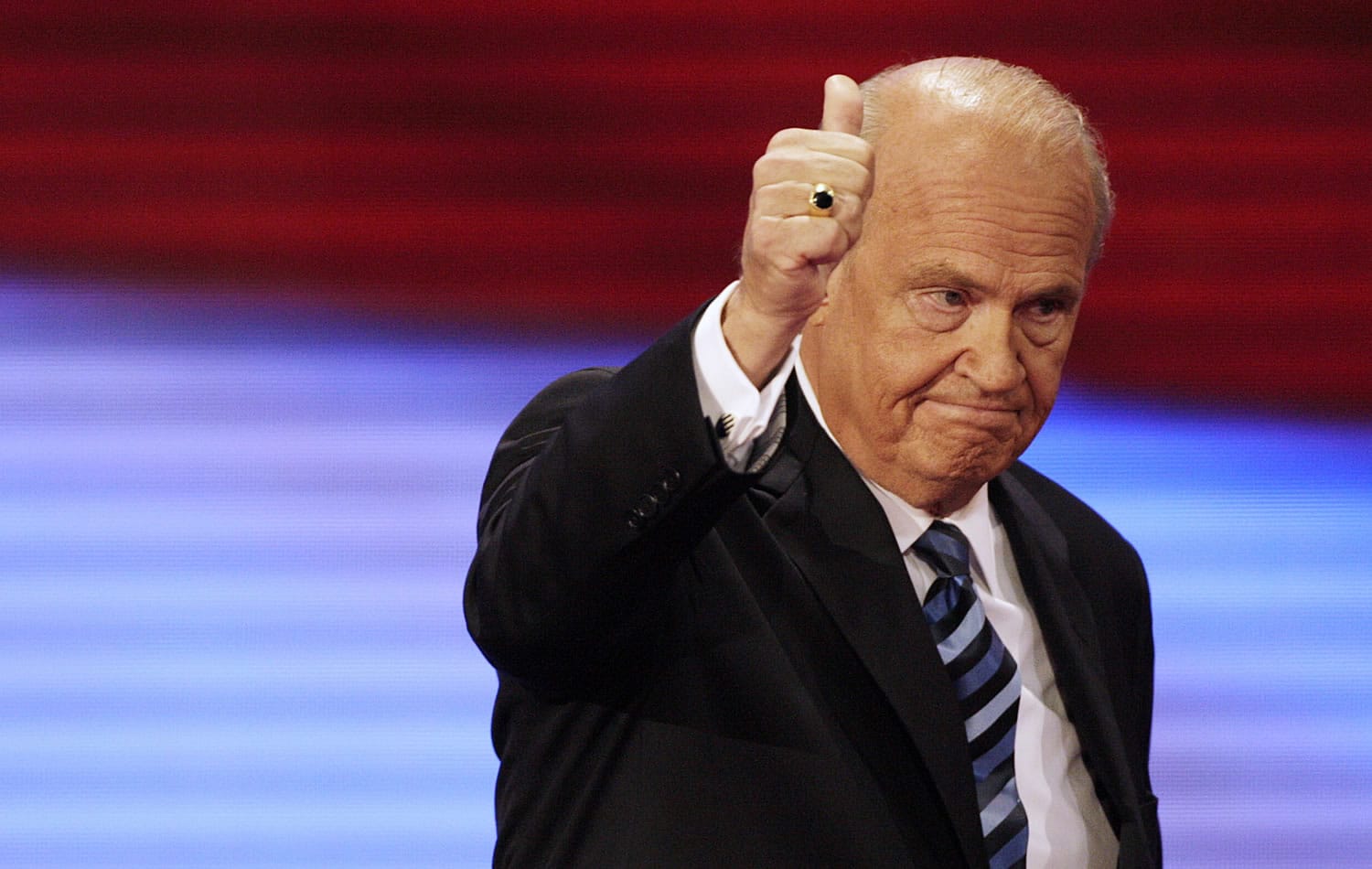 Former Sen. Fred Thompson, R-Tenn., gives thumbs up Sept. 2, 2008, after speaking at the Republican National Convention in St. Paul, Minn. Thompson died Sunday in Nashville, Tenn., after a recurrence of lymphoma, his family said in a statement. He was 73.
