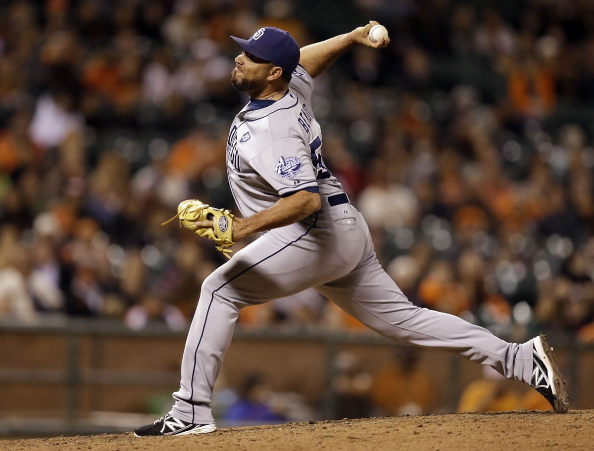San Diego Padres' Joaquin Benoit was acquired by the Seattle Mariners, who kept on addressing their bullpen by acquiring right-handed reliever from the Padres for a pair of minor league prospects. The teams announced the trade Thursday, Nov. 12, 2015.