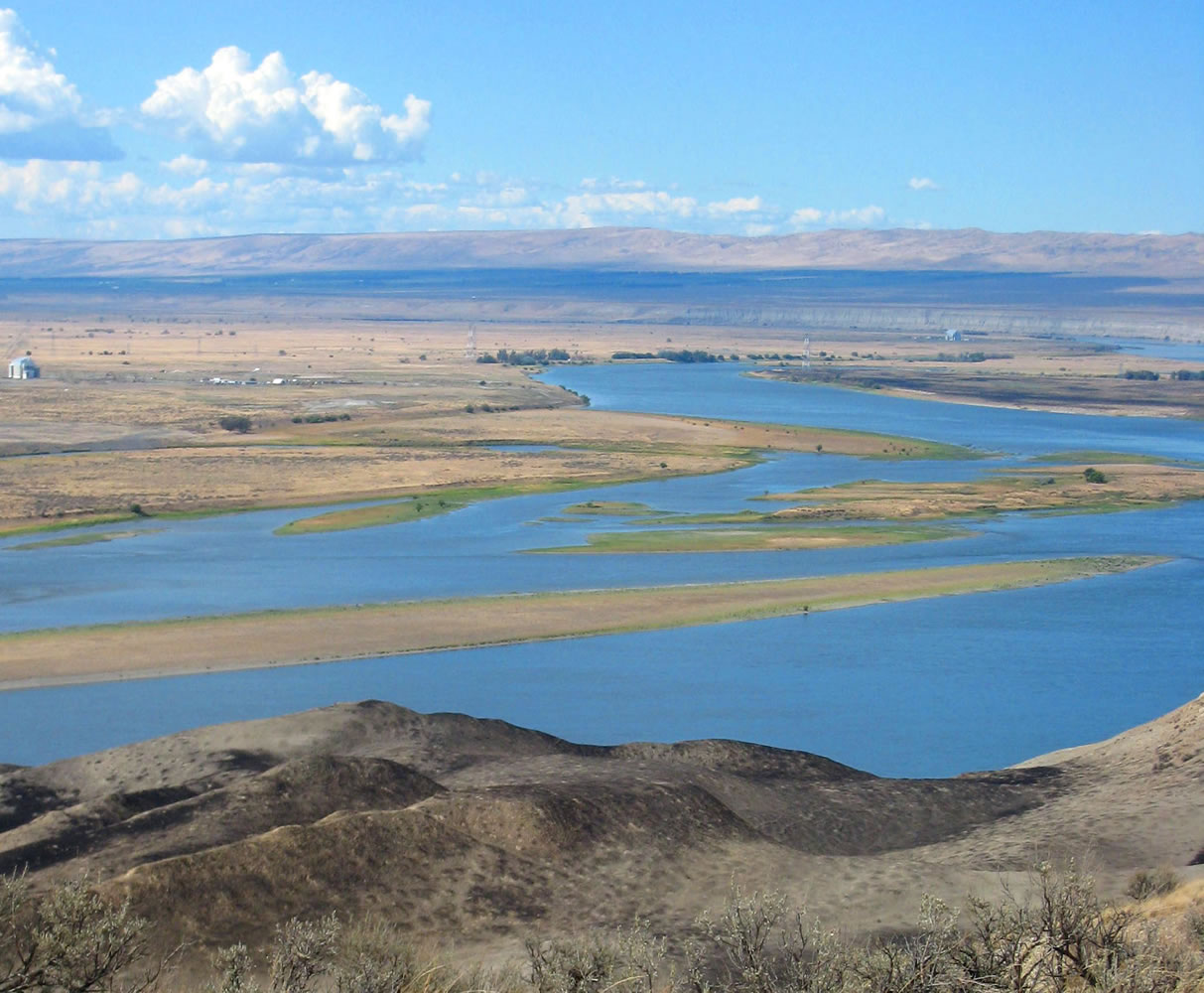 The Columbia River flows through the Hanford Reach National Monument in 2007. Scientists estimate 200,000 chinook are spawning in the Hanford Reach, the most fish ever counted in this area since dams were constructed in the 1930s.