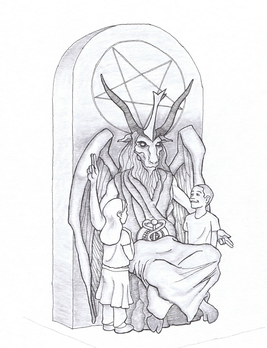 This artist's rendering provided by the Satanic Temple shows a proposed monument that the New York-based Satanic group wants to place at the Oklahoma state Capitol.