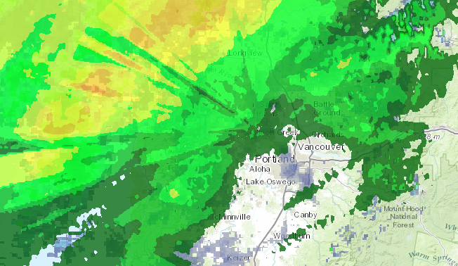 An image from the National Weather Service shows the dramatic difference in rainfall totals in a 12-hour period ending about 4:30 p.m. Saturday.