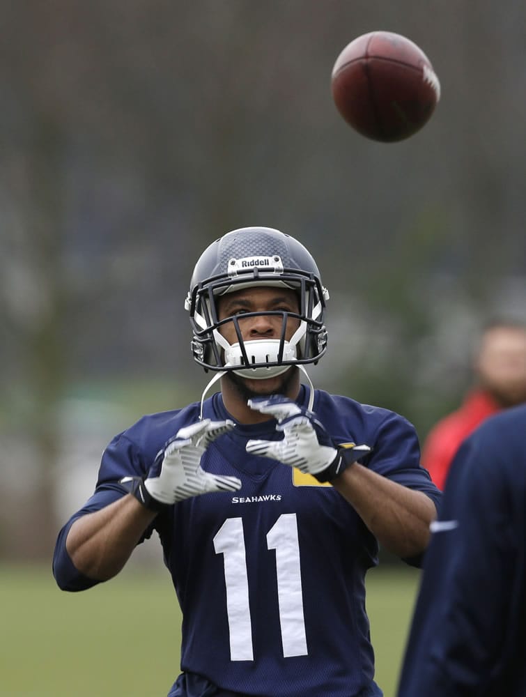 Seattle receiver Percy Harvin (11) was back at practice Thursday.