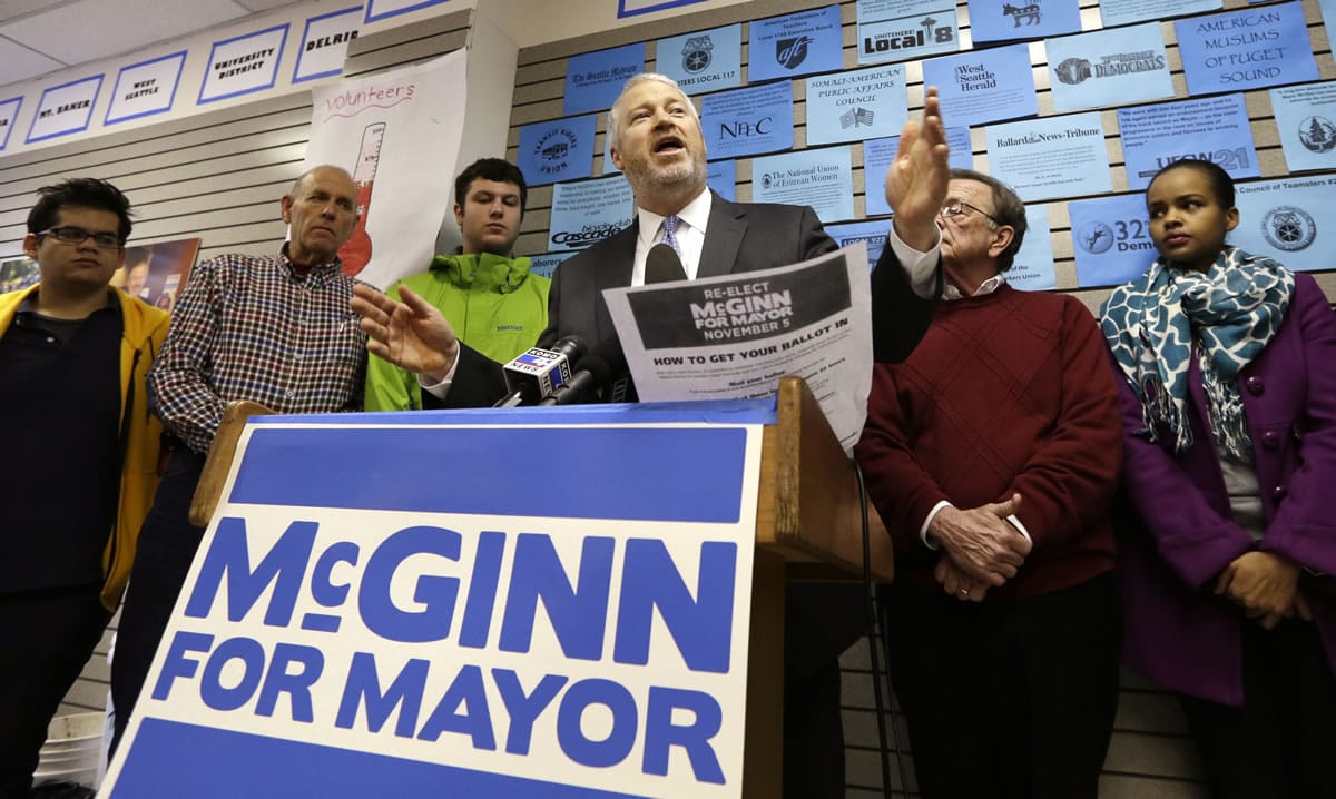 Seattle Mayor Mike McGinn speaks at a news conference Thursday where he formally conceded defeat to Ed Murray in the mayor's race.