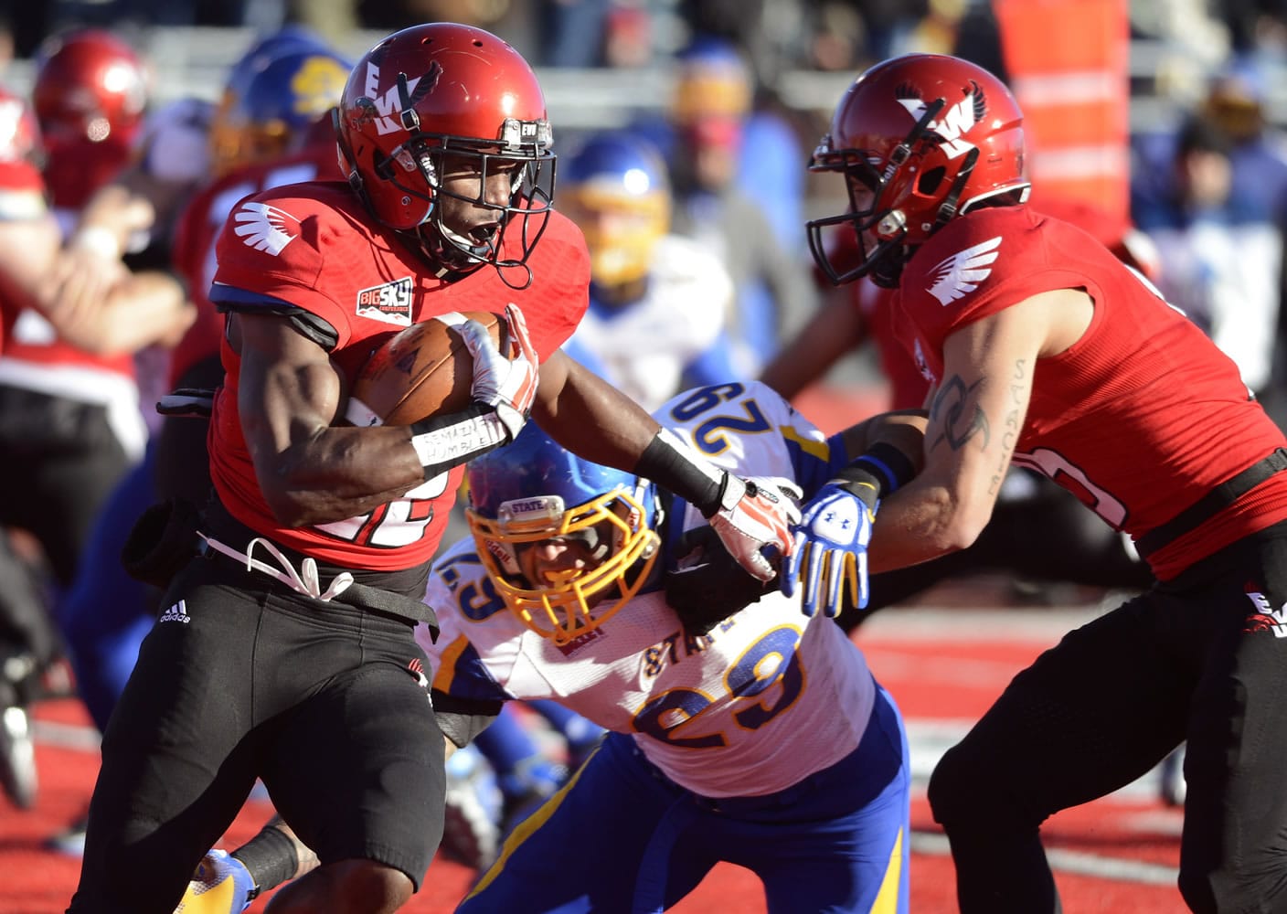 Eastern Washington Eagles running back Quincy Forte (22) ran for over 200 yards against South Dakota State, Saturday, Dec. 7, 2013, at Roos Field in Cheney, Wash.
