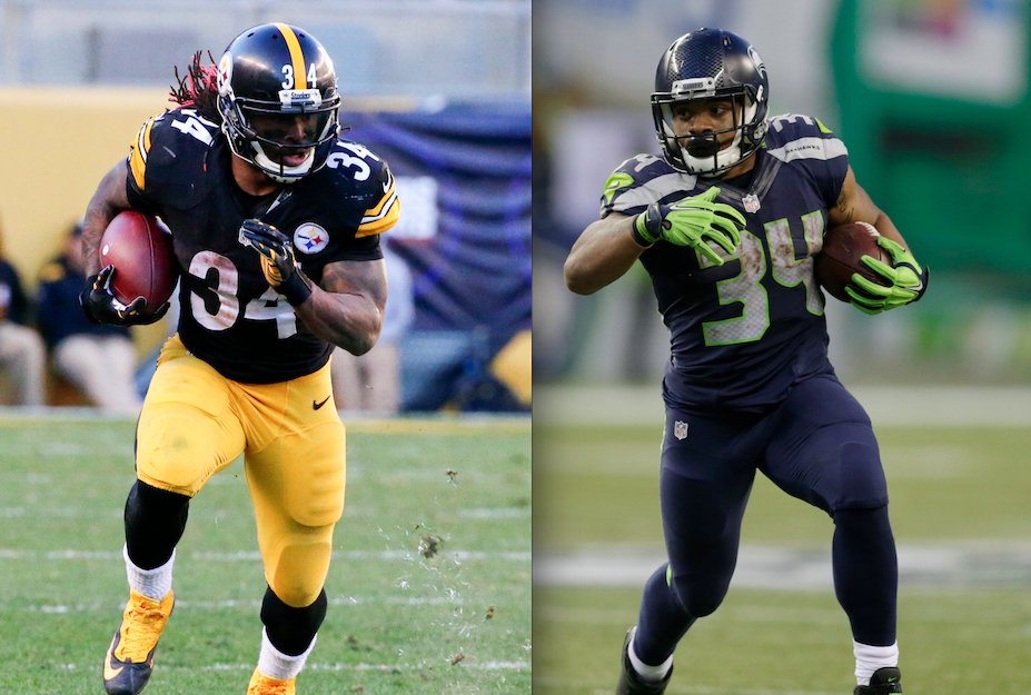 Pittsburgh Steelers running back DeAngelo Williams and Seattle Seahawks running back Thomas Rawls.