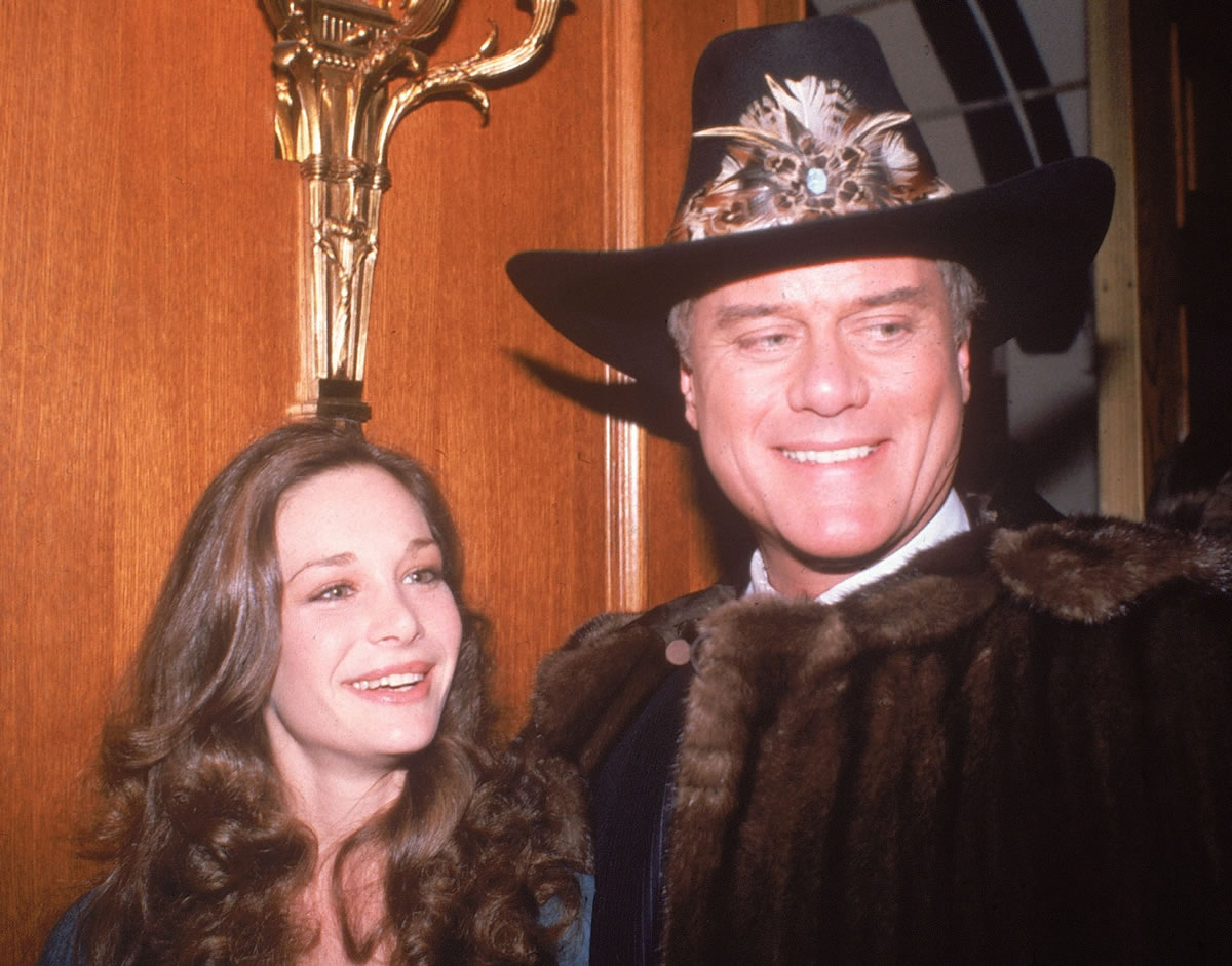 Actress Mary Crosby, daughter of late entertainer Bing Crosby, and actor Larry Hagman, who played J.R. Ewing in the popular TV series &quot;Dallas,&quot; appeared at a party Nov. 21, 1980, in Los Angeles.
