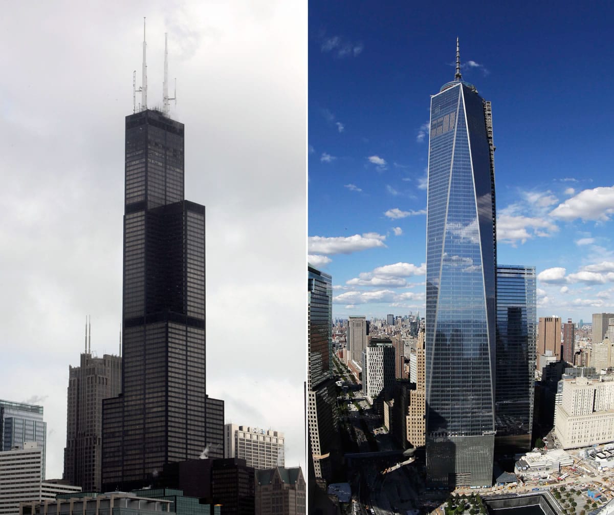Willis Tower, formerly known as the Sears Tower, in Chicago, left, and 1 World Trade Center in New York.