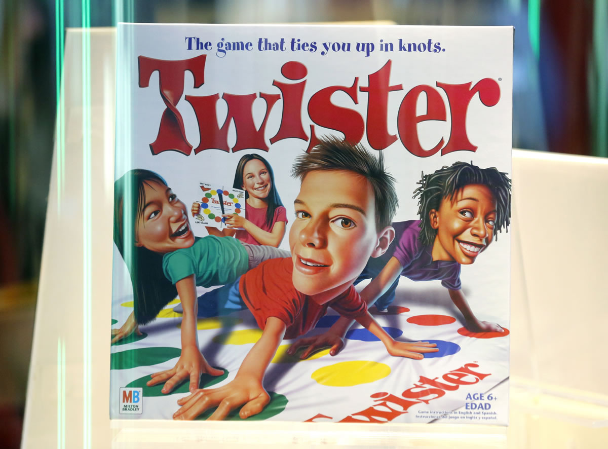 The game Twister is displayed at the National Toy Hall of Fame announcement Thursday, Nov. 5, 2015, in Rochester, N.Y. Twister, the parlor game once too hot for the Sears catalog but cool enough for Johnny Carson, along with the Super Soaker squirt gun and puppet were inducted into the National Toy Hall of Fame Thursday.