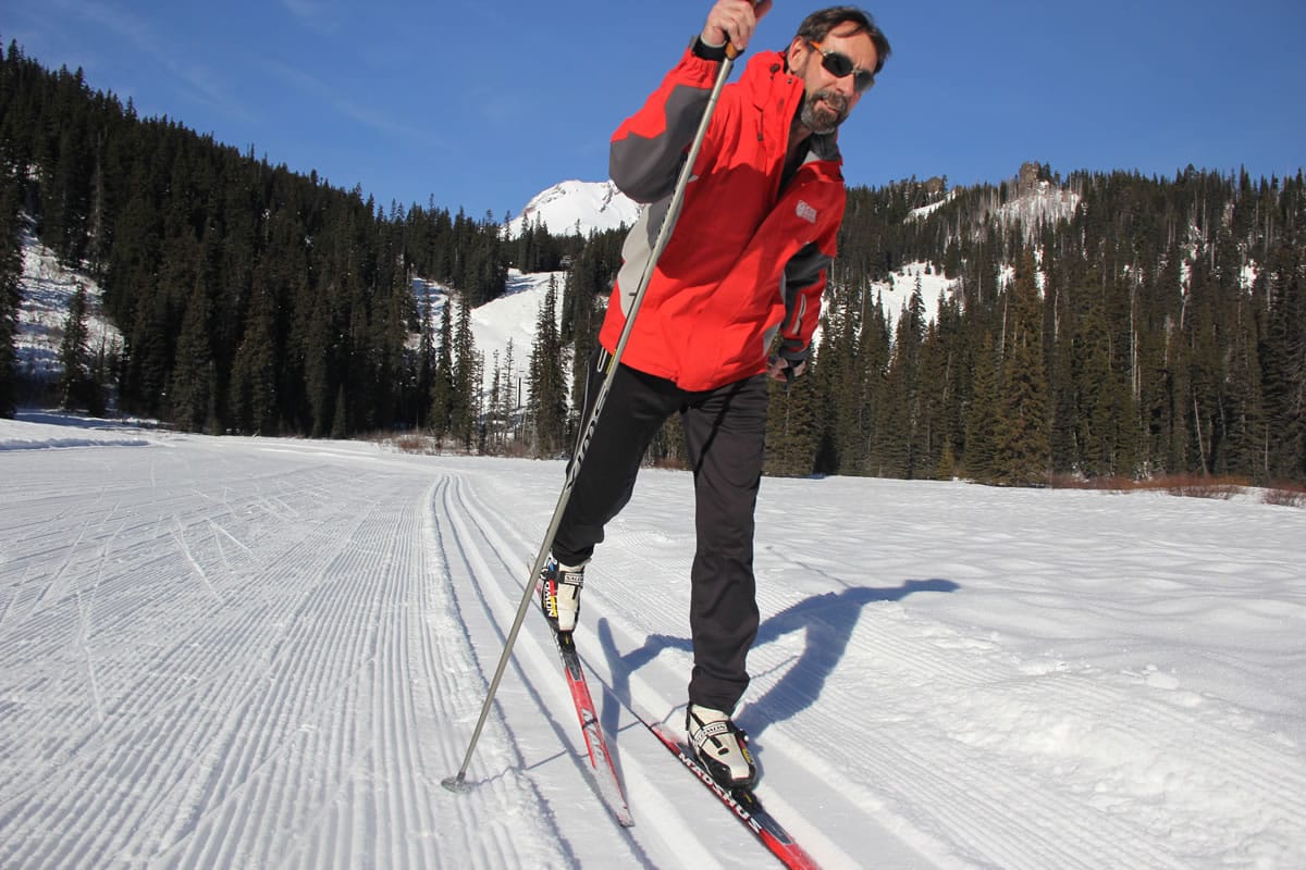 Dale Peterson, nordic center manager at Mount Hood Meadows, skis on the resort's trail system.