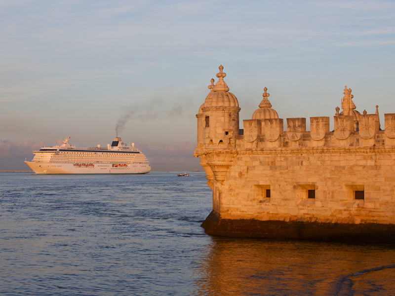 Crystal Cruises
The luxury ship Crystal Serenity sails in the waters off Lisbon, Portugal. A cruise on Serenity can be combined with bike tours in various ports that offer passengers an active way to experience the destination.