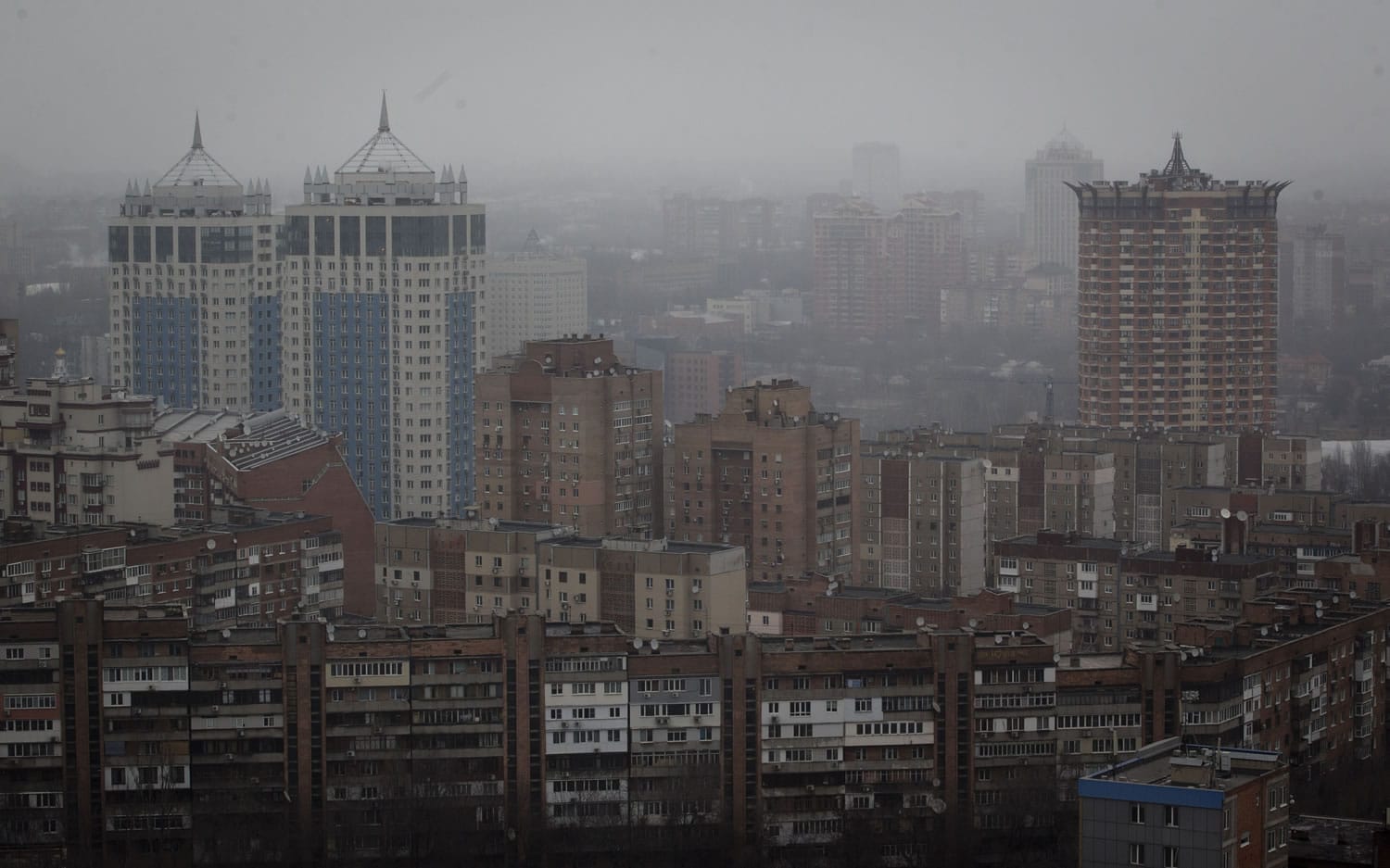 Soviet-era apartment blocks fill the skyline of Donetsk, eastern Ukraine.
