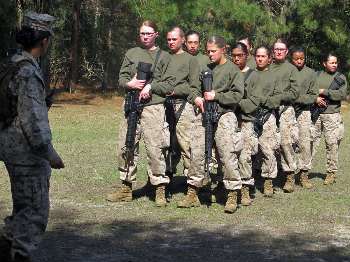 Files/Associated Press
Women recruits train last February at the Marine Corps Training Depot on Parris Island, S.C.