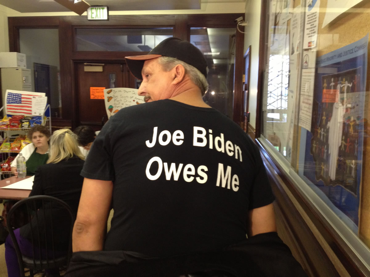 Jeffrey Barton, 52, of Vancouver says that Vice President Joe Biden owes him an apology for advice he gave about fending off intruders with blasts from a gun.