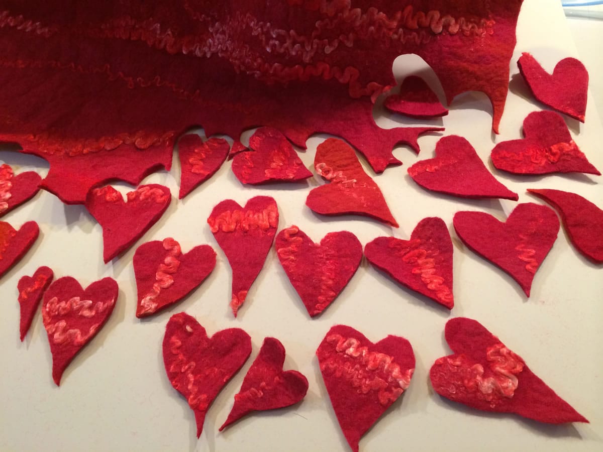 Textile artist Janice Arnold made these heartfelt felt hearts as mementos for her mother's Feb.