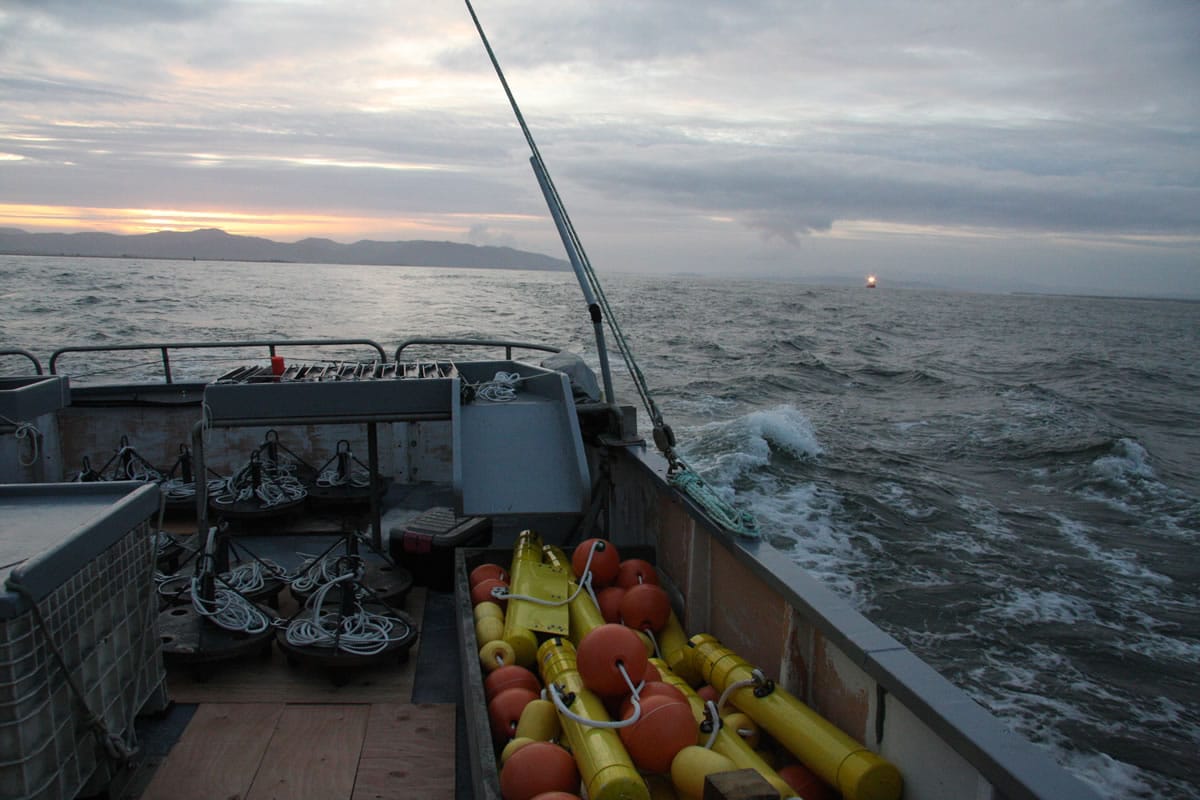 The crew dropped 20 detectors, each about 1.5 miles apart, off the mouth of the Columbia River.
