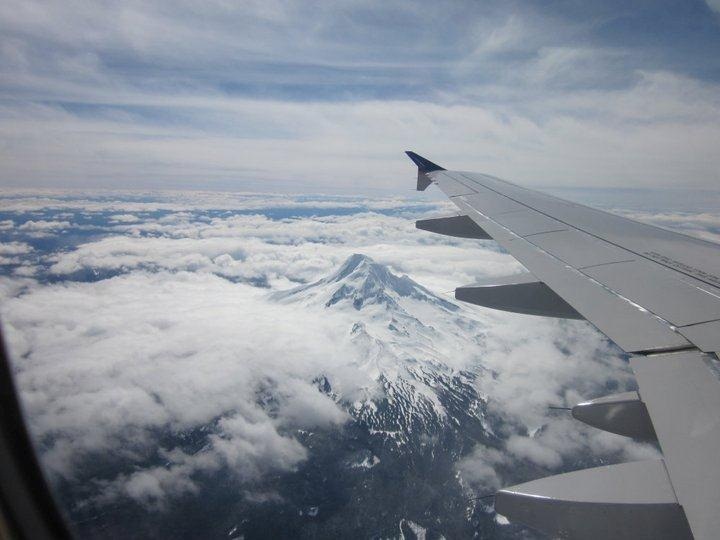 Mount Hood as viewed from a PDX-bound jet in April 2011, when the snowpack was above normal. Moisture that obscured the mountain in March 2011 elevated its snowpack to above normal the following month.