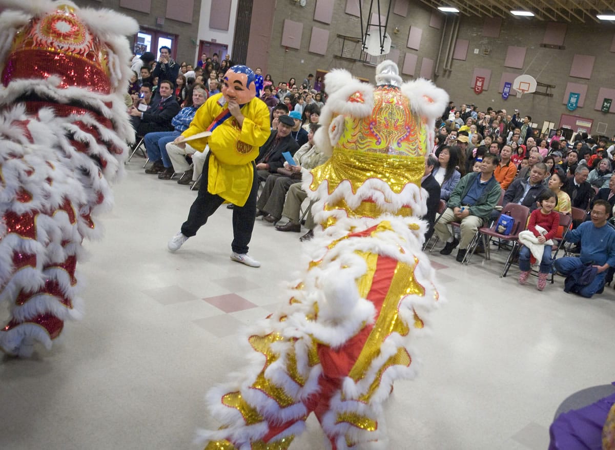 GDPT Minh Quang Lion Dancers prepare to take the stage at a past Tet festival.