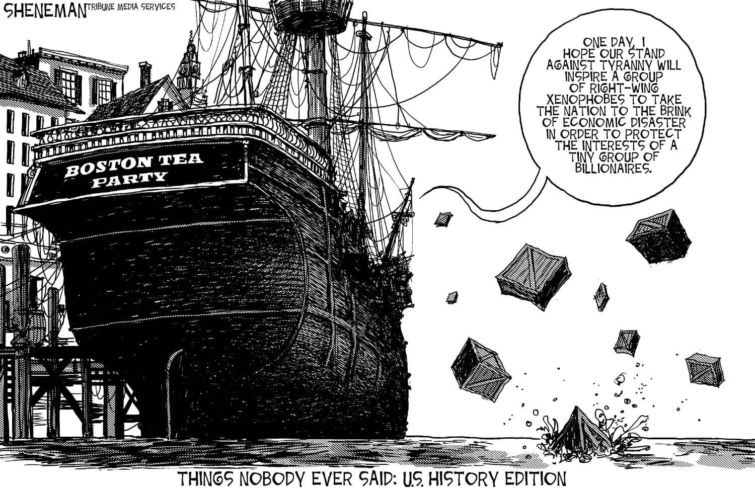 Editorial Cartoon Boston Tea Party reimagined The Columbian