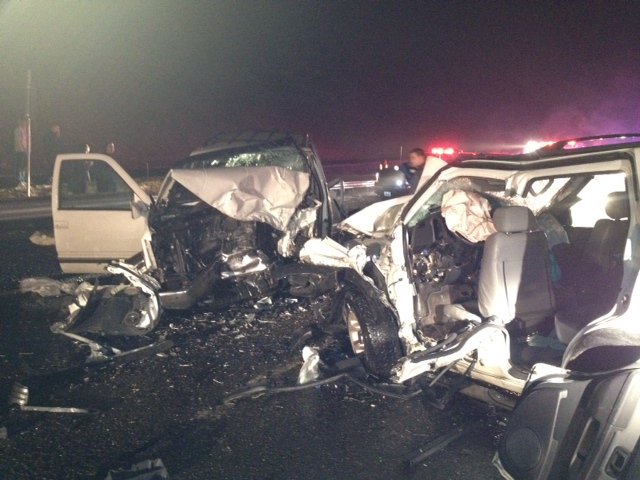 Emergency crews responded to a head-on collision between two SUVs Monday on state Highway 503.