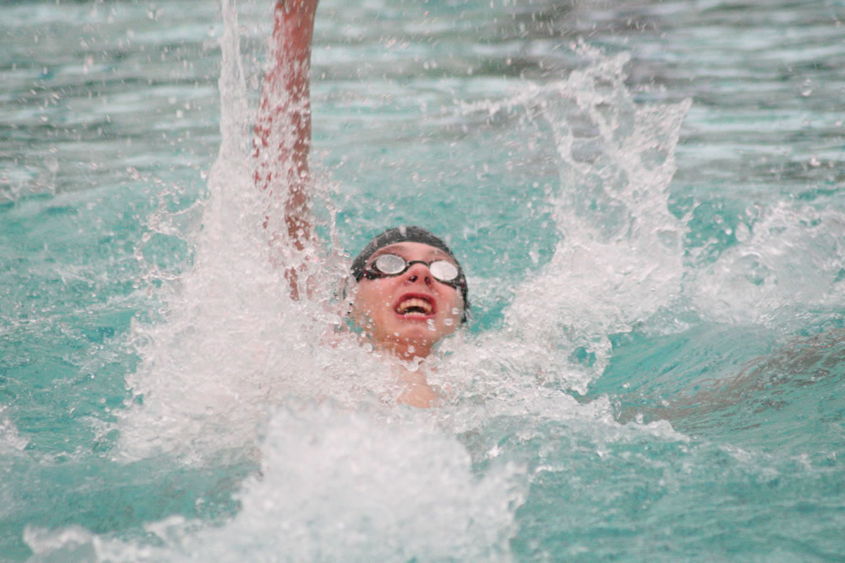 Kasey Calwell captured first place in the 200 individual medley (pictured above) and second place in the 100 breaststroke.