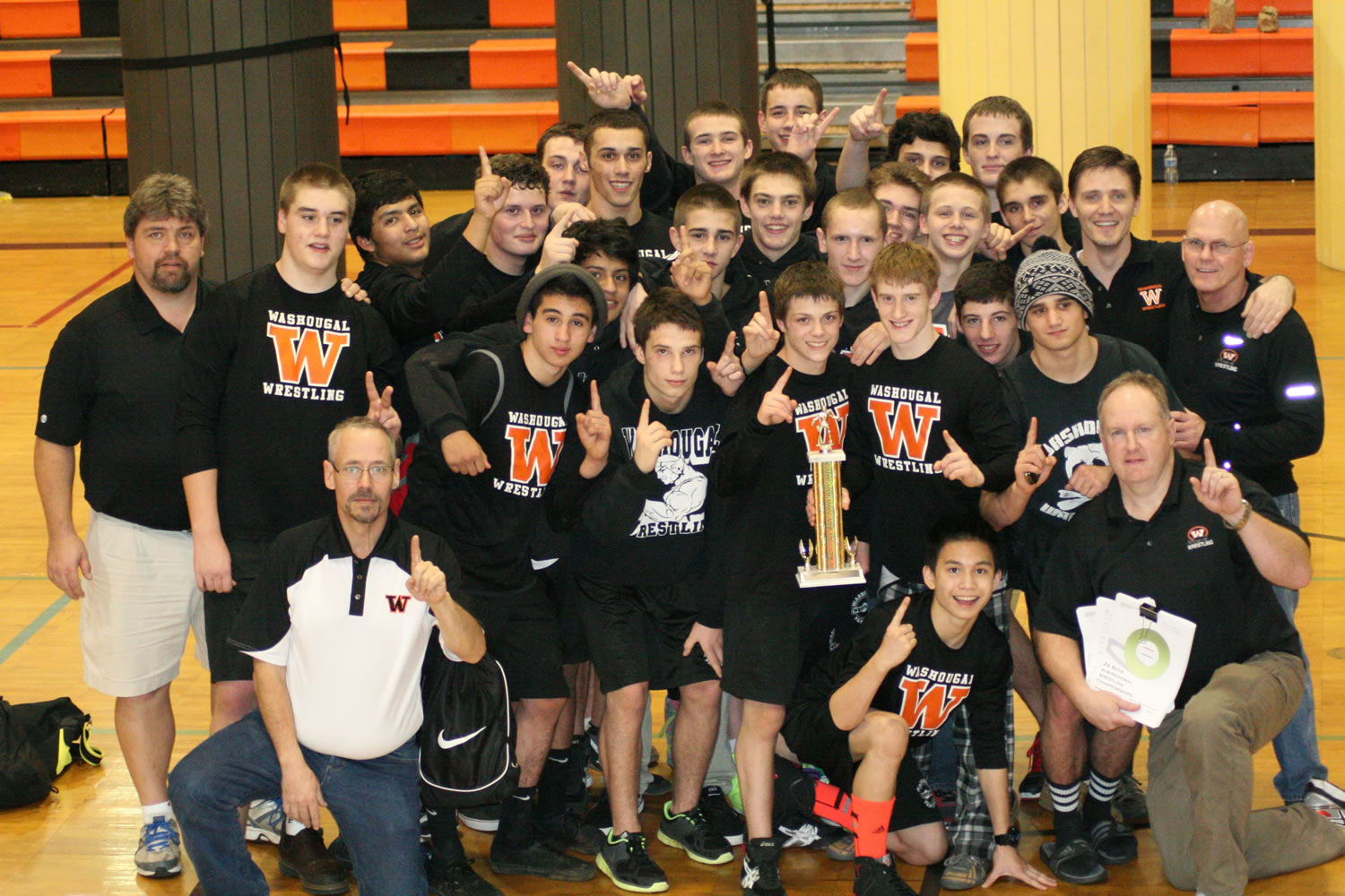 Nine regional qualifiers and six other medallists helped the Panther boys wrestling team become 2A sub-region champions Saturday, at Washougal High School.