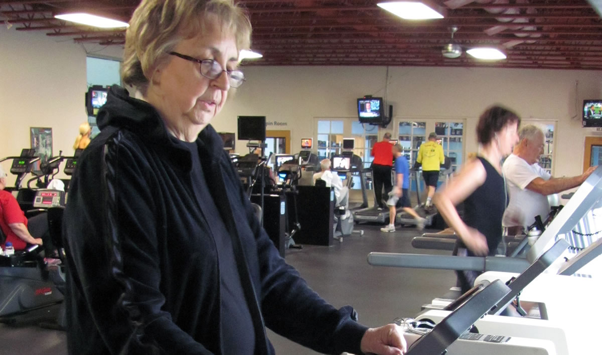 Marian Lilley worked out Monday, at LaCamas Swim &amp; Sport, in Camas. Lilley, 78, of Fern Prairie, has experienced two heart bypass surgeries. &quot;Exercise is very important,&quot; she said.