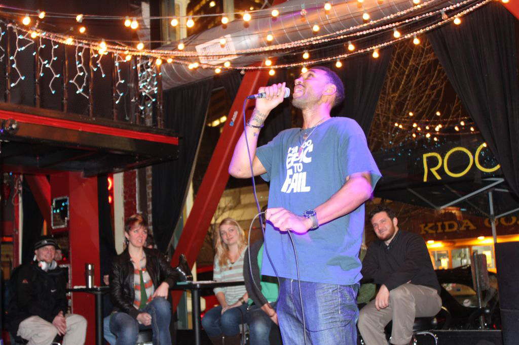 Jared Jeffries performing comedy at Portland's Boiler Room.