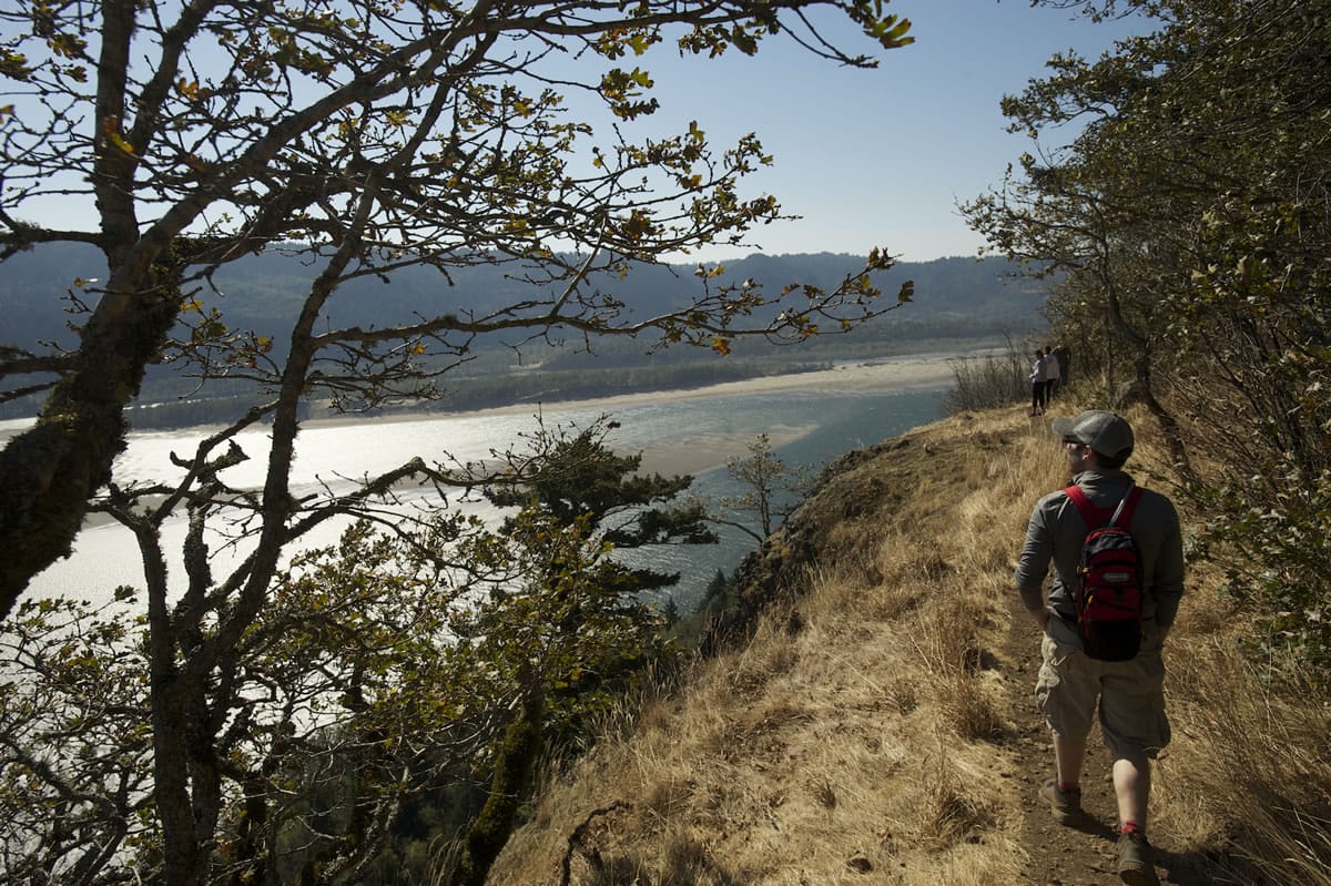 Hikers walk the Cape Horn Trail in the Columbia River Gorge in October 2012.