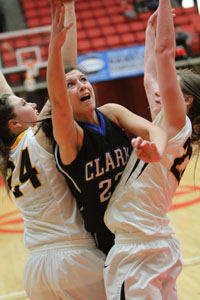 Clark College's Dominique Johnson scored 25 points against Walla Walla on Monday at the NWAACC Tournament in Kennewick.