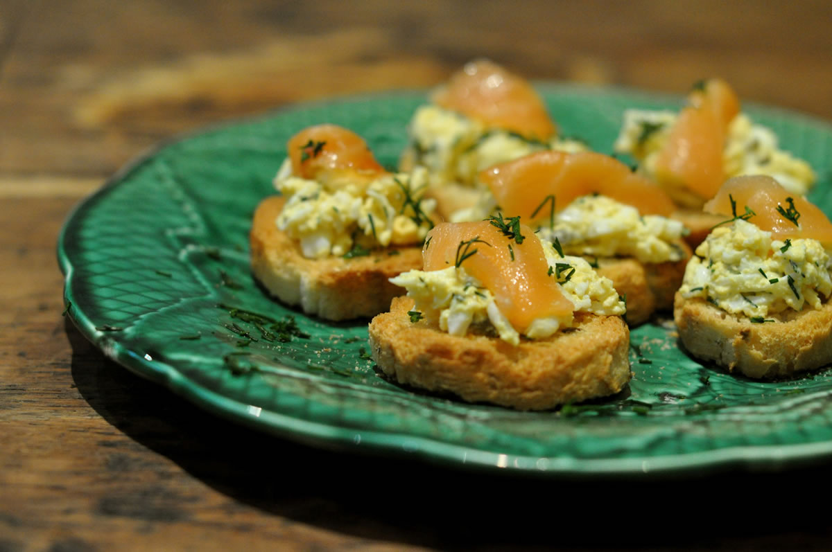 Put a fancy twist on egg salad with dil, capers and a smoked salmon topper.