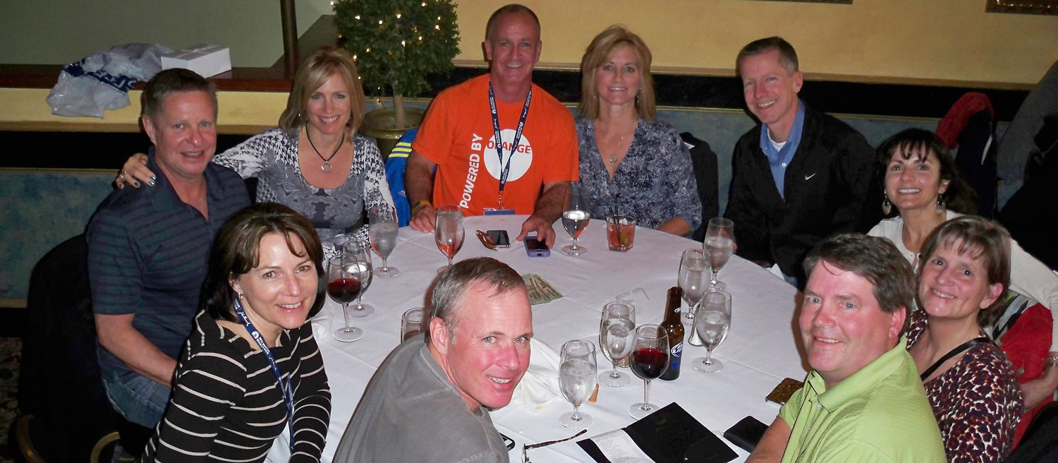 Photo courtesy of Dolly Fisher Bales
Camas and Washougal runners Dana Seekins, Dolly Fisher Bales, Derek O'Quinn and Anita Burkard enjoy dinner with their families before the Boston Marathon. All four runners crossed the finish line before the bombings on April 15.