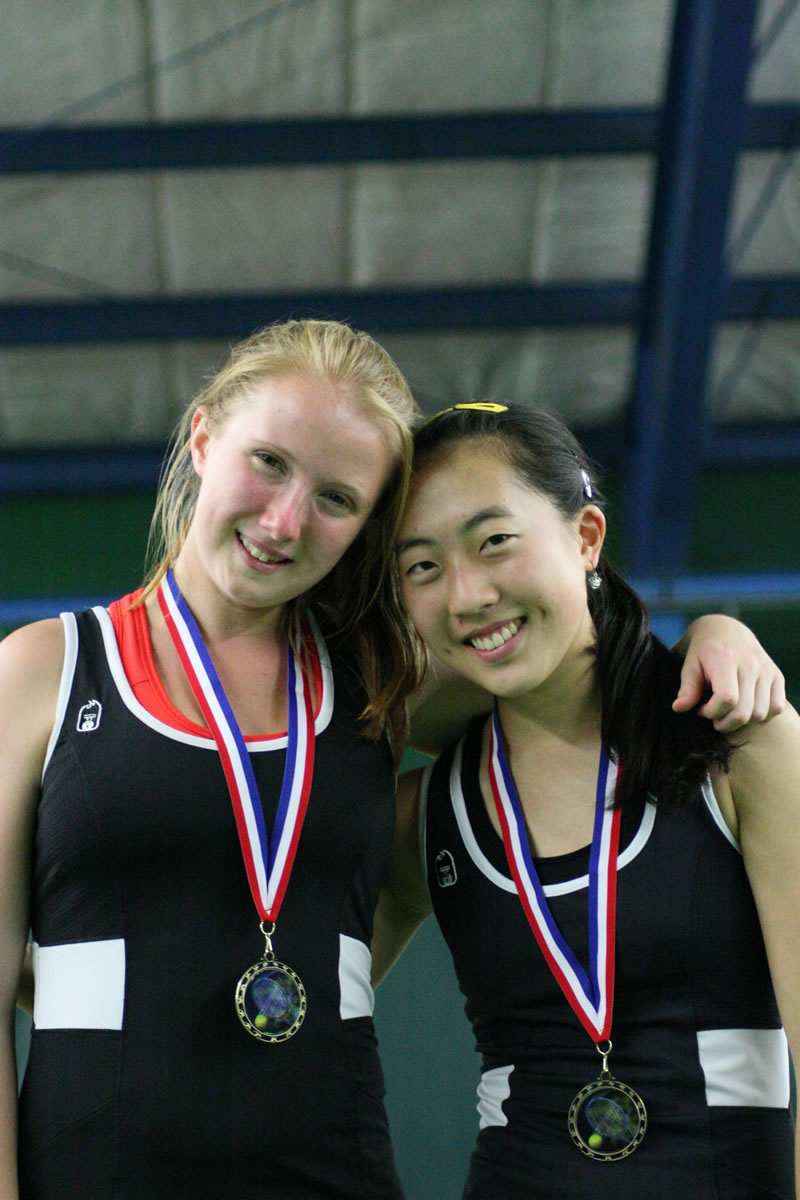 Camas sophomores Jen Lewis (left) and Esther Kwon (right) captured the district doubles championship Saturday.