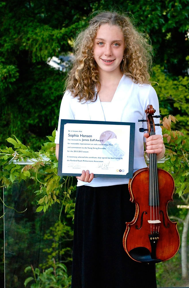 Sophia Hansen of Camas is this year's winner of the Eoff Award from the Portland Youth Philharmonic.