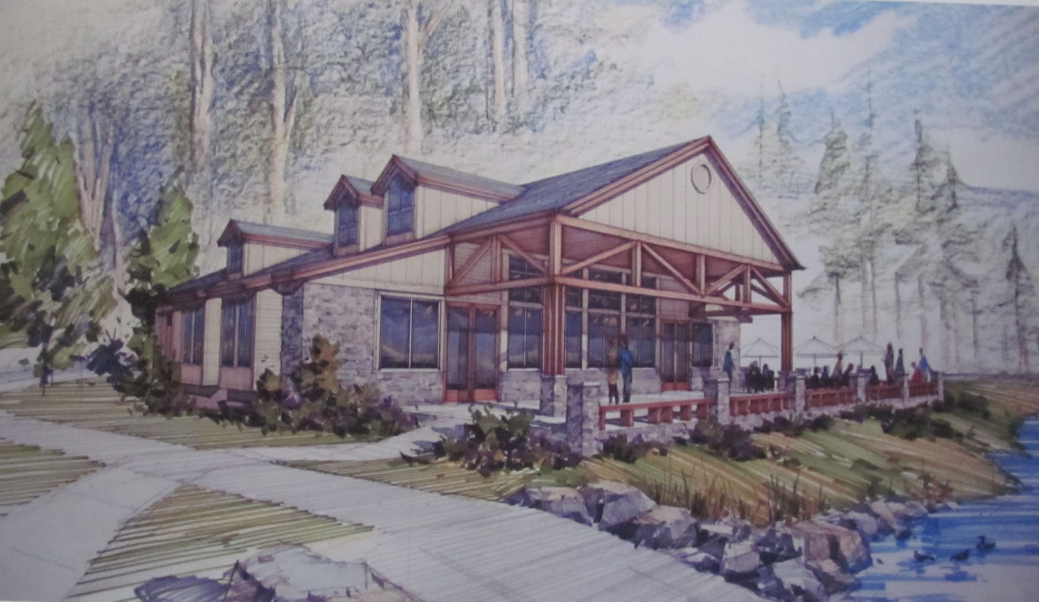 Pictured is an architect's rendering of the proposed Lacamas Lake Lodge and Conference Center, which will be built on the site of the former Camas Moose Lodge.