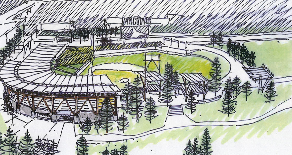 A preliminary sketch of a stadium that was proposed to be built at Clark College.