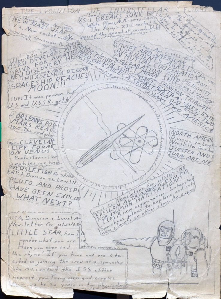 Carl Sagan sketched this drawing, titled &quot;The Evolution of Interstellar Flight,&quot; when he was in his early teens.
