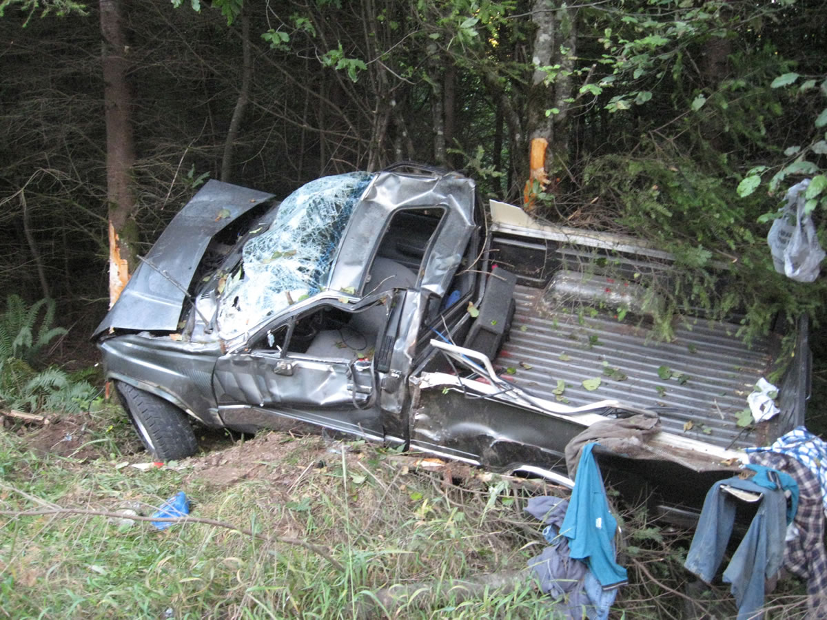 Crews on Wednesday night responded to this pickup crash on the L1400 Road in the Yacolt Burn State Forest area.