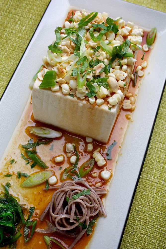 Chilled Tofu With Spicy, Crunchy Topping.