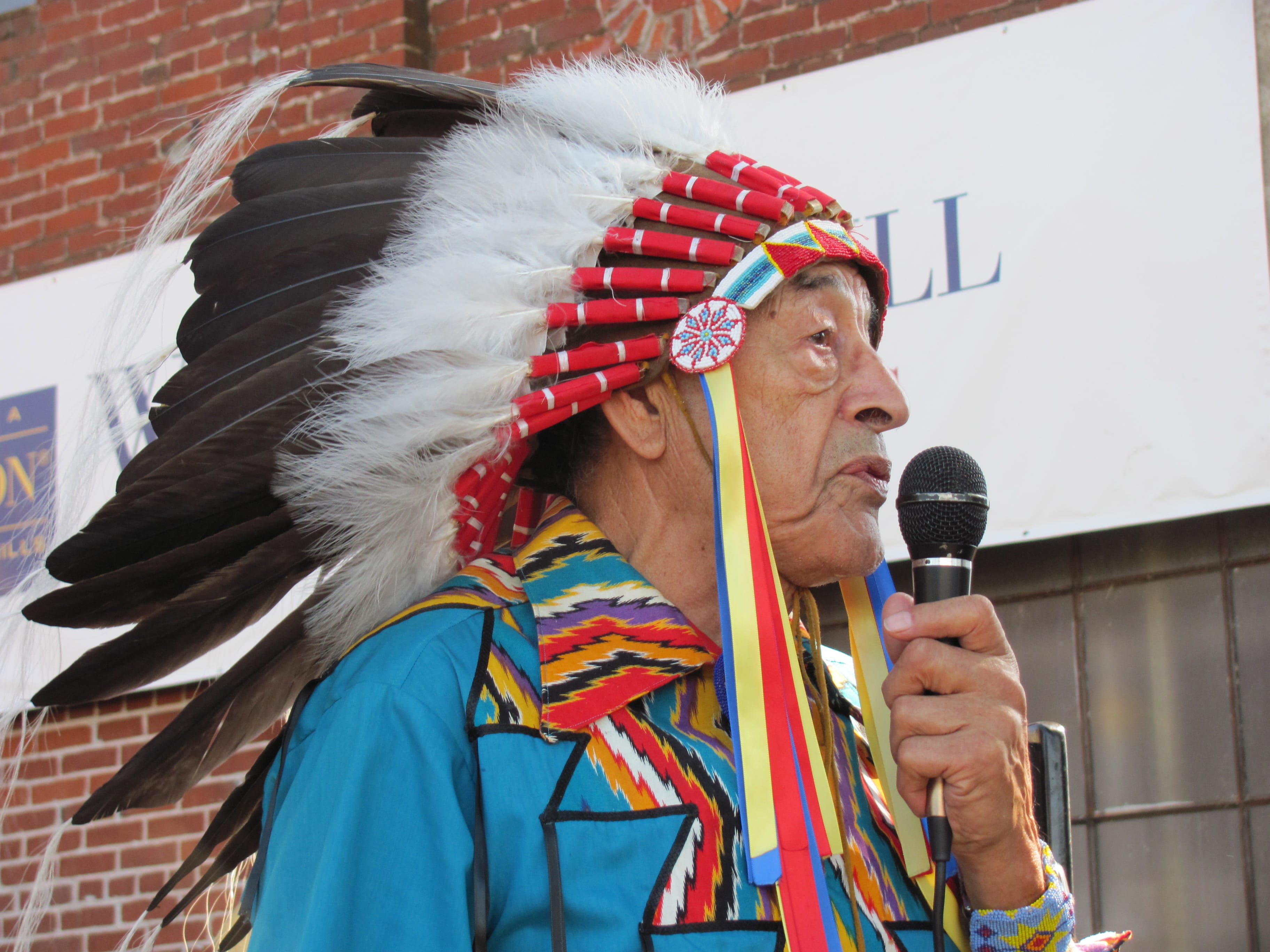 John &quot;Buzz&quot; Nelson, an elder in the Ogalla Sioux tribe, was among the speakers at the Pendleton Woolen Mill centennial ceremony Friday morning. Nelson, a Korean War veteran, said a Lakota prayer.