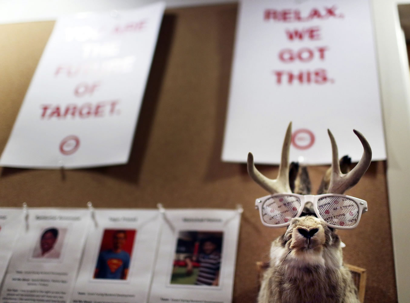 Sunglasses adorn a jackalope mounted near the entrance of Target's new tech research and development facility in Minneapolis, Minnesota. The company is trying to foster a culture of innovation to keep up with rapidly changing technology. Contests reward employees for submitting new ideas.