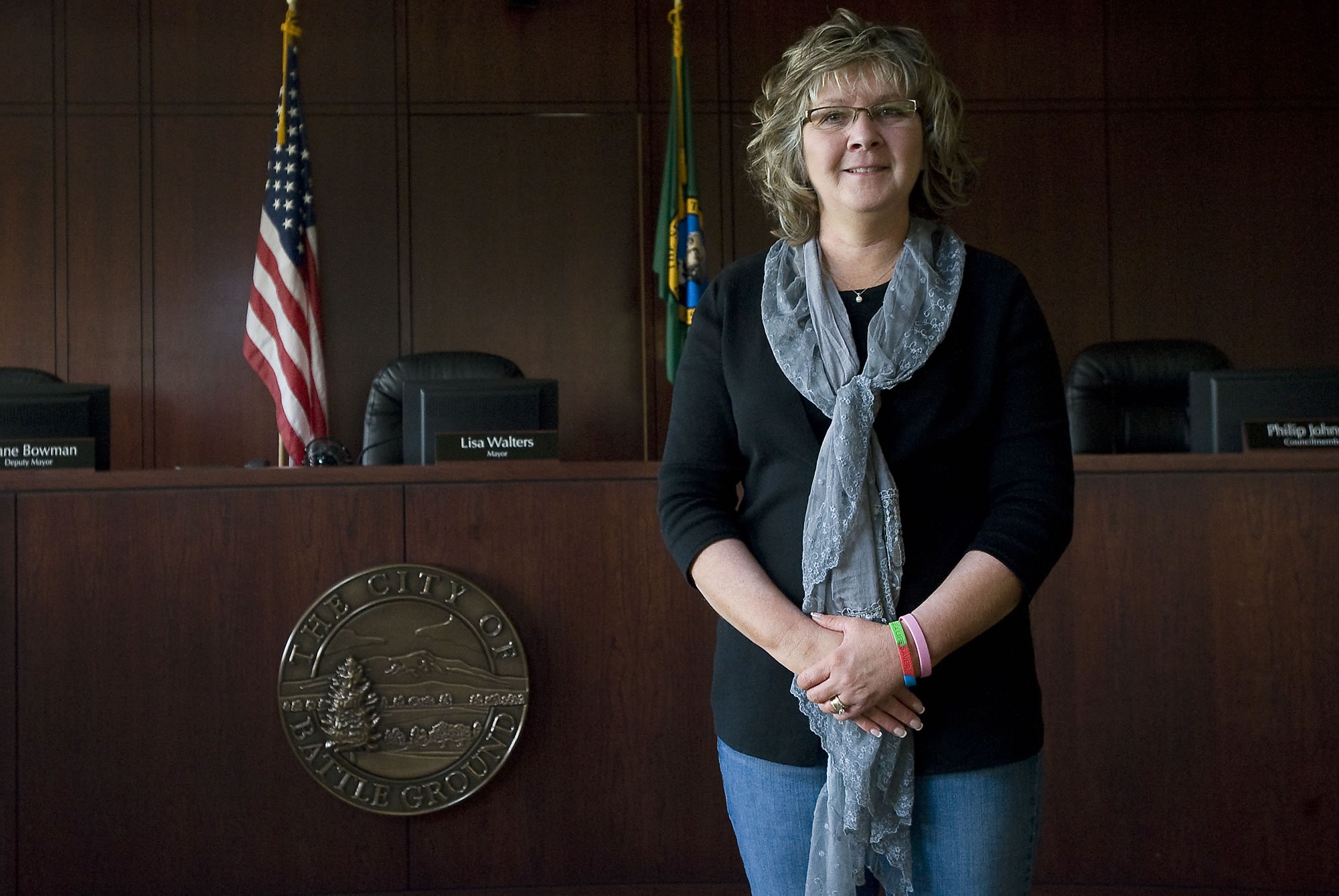 Lisa Walters poses for a portrait inside the Battle Ground City Council chambers at City Hall in 2012.